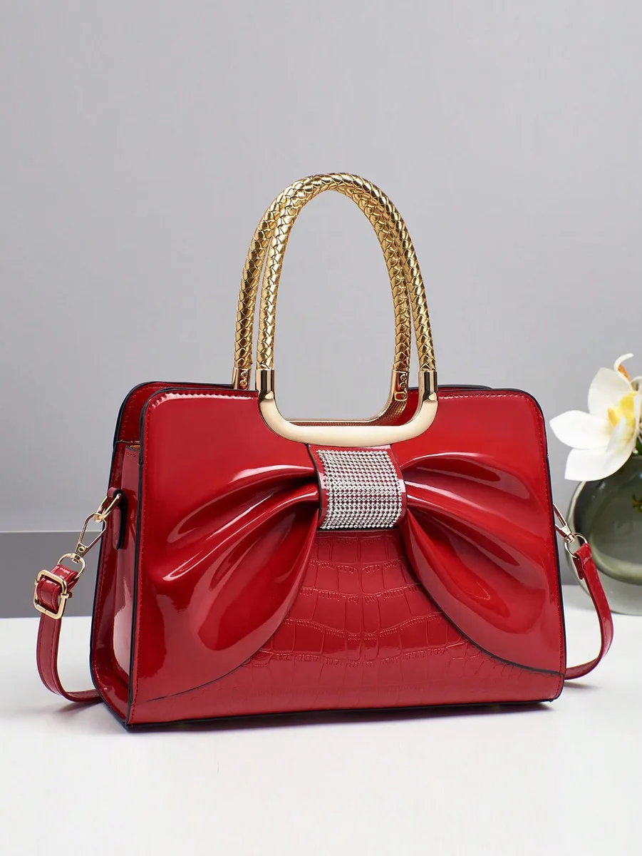 

Ladies' handbag with shiny leather crocodile pattern shoulder bag, fashionable and elegant temperament, mother's bag,bride's bag