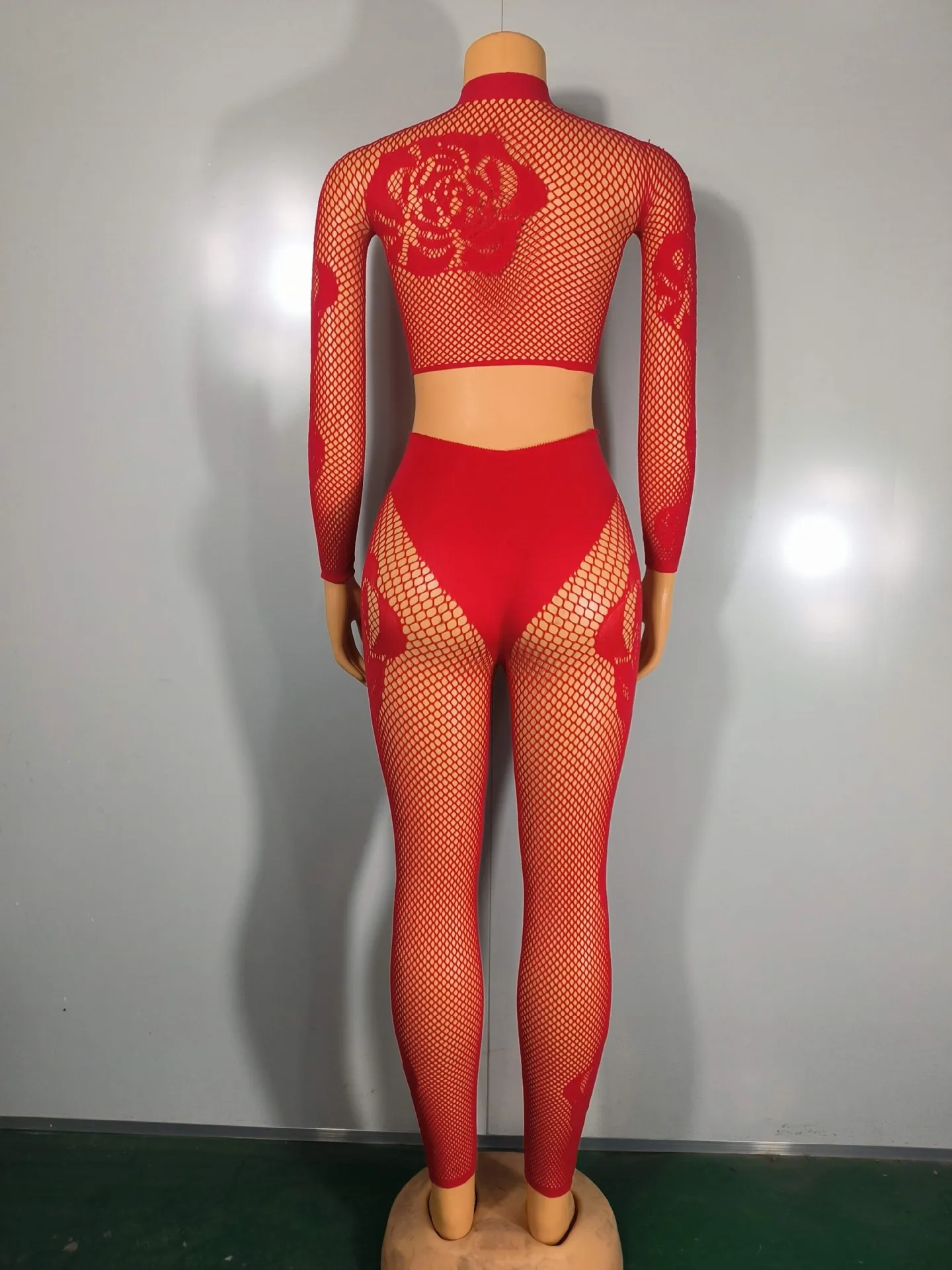 Sexy See Through Mesh Crochet Fllower Footed Leggings Suit Outfits 2024 Fashion 2 Piece Women Crop Top Shirt Pants Matching Set