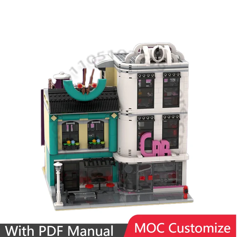 

Набор для сборки 2001 детали: Азиатское бистро и магазин автозапчастей - альтернативная модель 10260 Downtown Diner, конструктор MOC DIY, игрушка для мальчиков, подарок