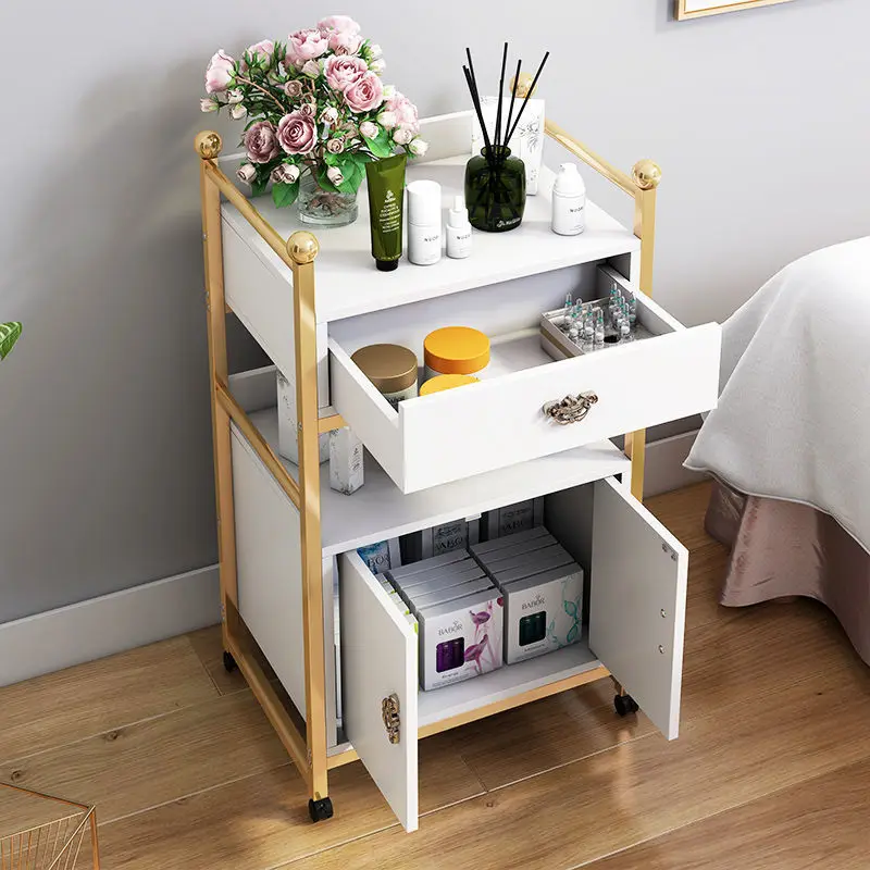 الذهب الأبيض العقلية الفاخرة الأثاث صينية آلة تصفيف الشعر الشعر الجمال مسمار سبا صالون عربة عربة مع قفل #2