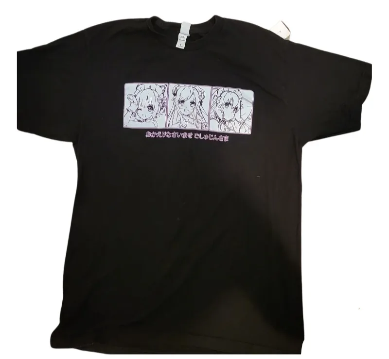Pink Cute Girl Anime T Shirt Black Size:LARGE