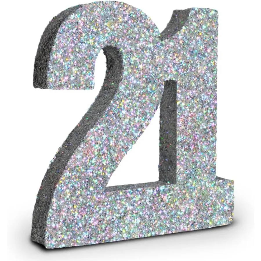 زينة عيد الميلاد الحادي والعشرون باللون الفضي اللامع رقم 21 قطعة مركزية لسطح الطاولة