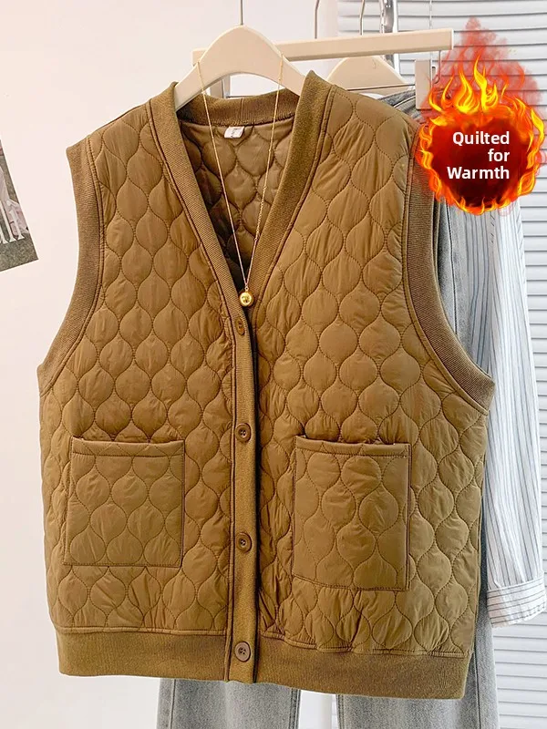 

Художественная мода Стеганый хлопковый теплый жилет Верхняя одежда большого размера для женщин с одной пуговицей и двойной кетой V-Ne Svel o...