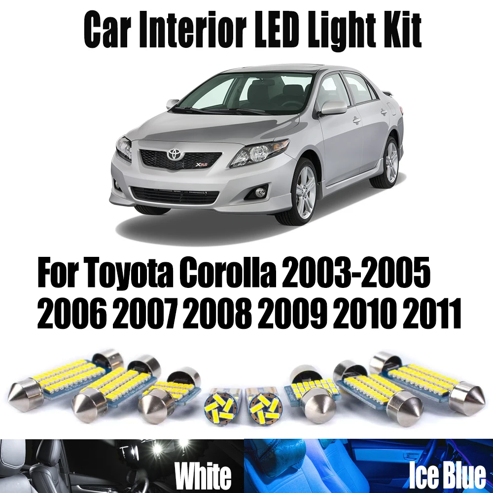 

Комплект из 9 светодиодных ламп Canbus для Toyota Corolla 2003-2011: освещение салона, карты, плафона, чтения и номерного знака