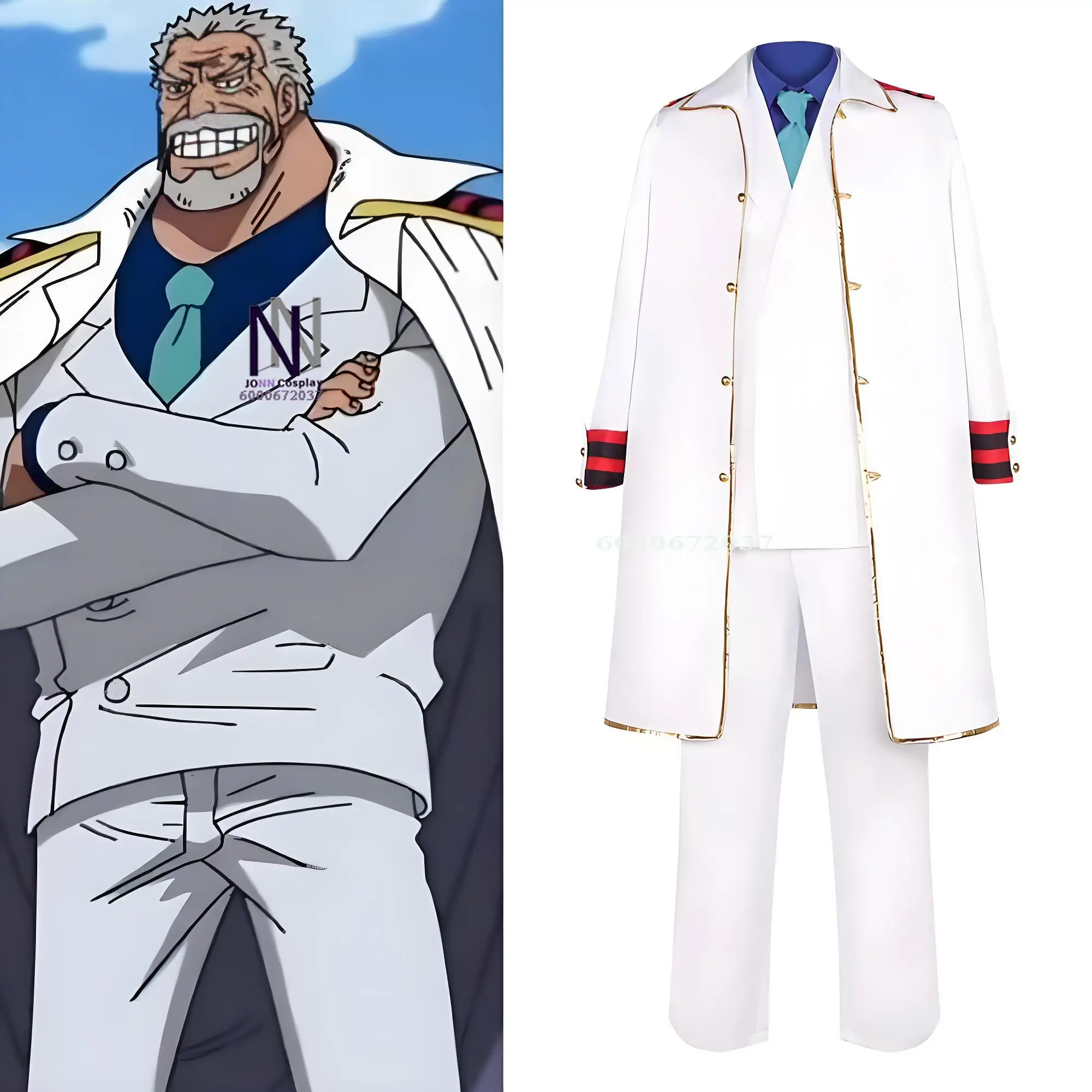 

Anime ONE PIECE Monkey D. Garp Cosplay Costume Full Set - Cloak, Coat, Pants, Adult Halloween Party Performance Uniform