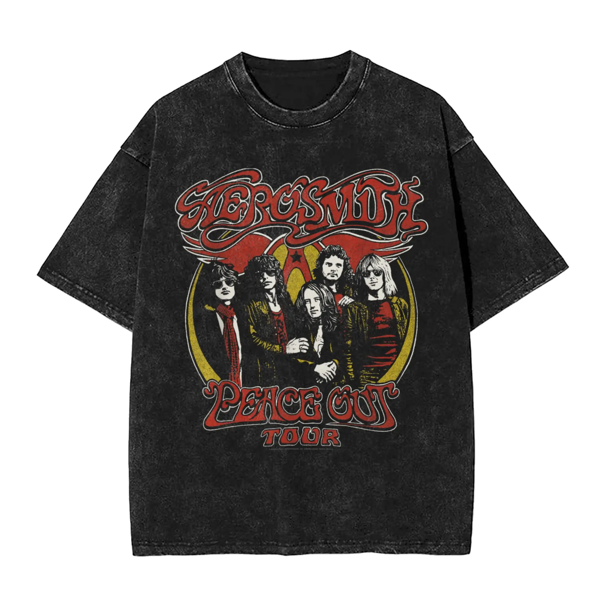 Aerosmith Toys 1975 Tour camiseta lavada hombres Y2K divertidas camisetas casuales playa cómoda camiseta de Hip Hop camisetas holgadas de talla grande