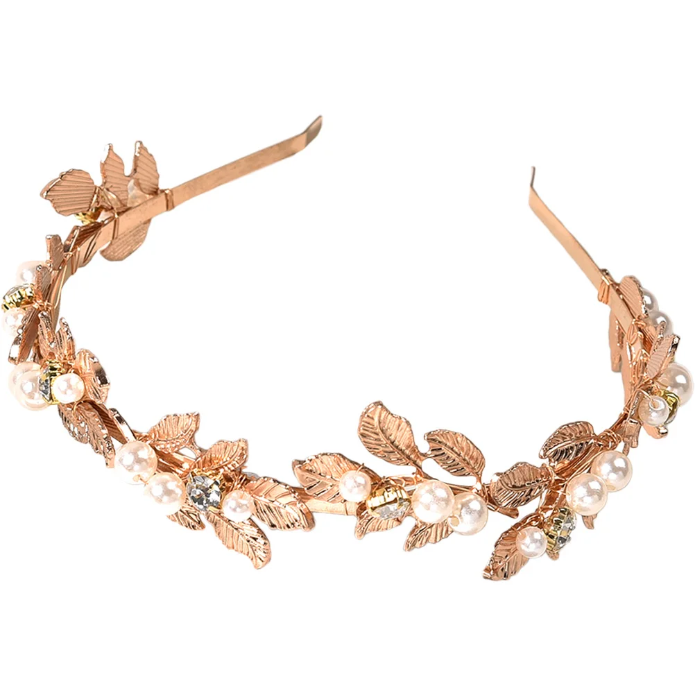 

Bridal Wedding Hair Accessories Baroque Alloy Leaf Headband Golden Style 2 Bridesmaid for Women Pearl Headgear