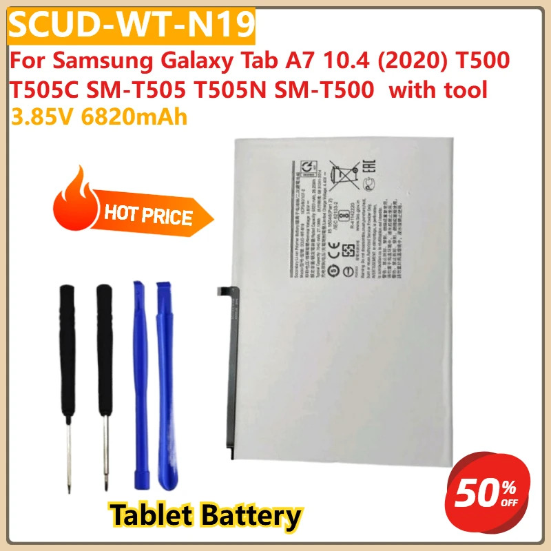 SCUD-WT-N19 Tablet Battery 3.85V 6820mAh For Samsung Galaxy Tab A7 10.4 (2020) T500 T505C SM-T505 T505N SM-T500  with tool