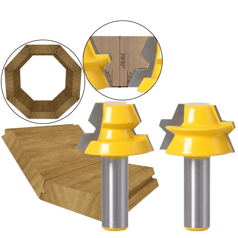 2PC/Set 8MM Shank Milling Cutter Wood Carving 22.5 Degree Lock Miter Tenon Router Bits Set Glue Joinery Milling Cutter For Wood