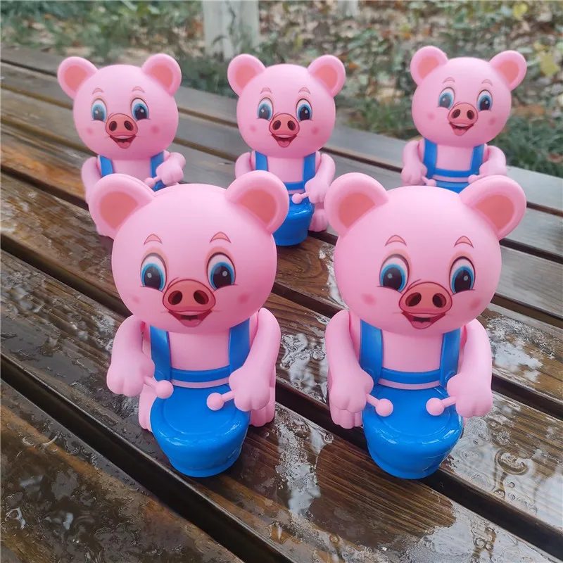 Children's Puzzle Toys Cartoon Cute Wind-up Drumming Bear Pig Toys Classic Nostalgia Toys Creative Funny Clockwork Toys