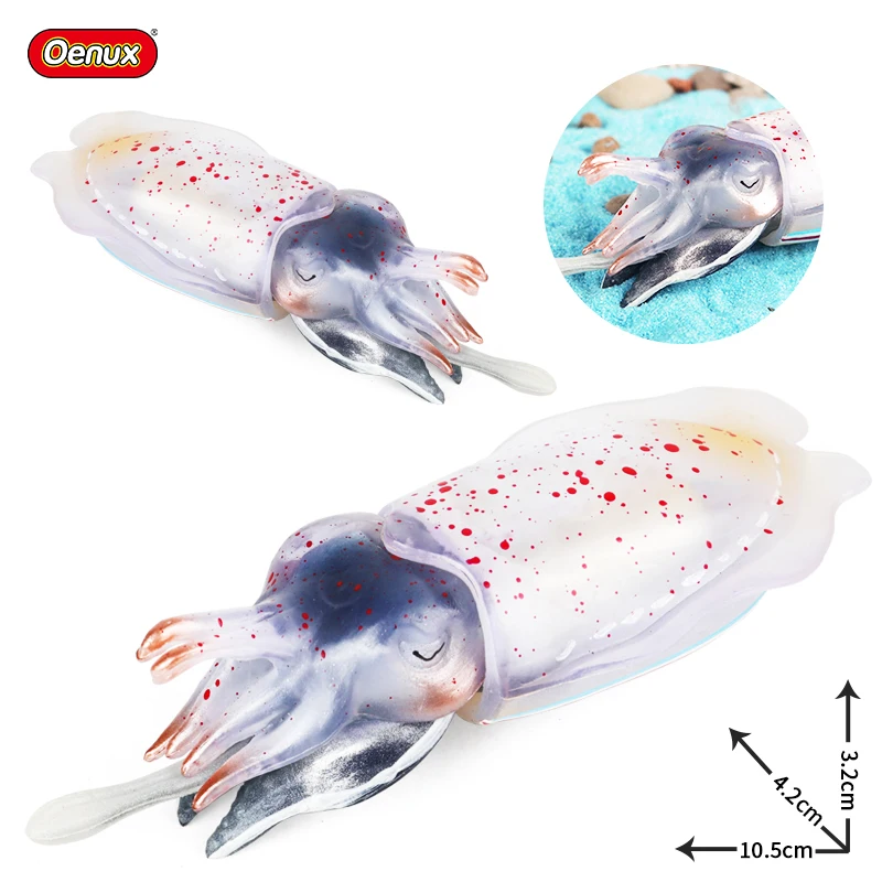 Oenux Sea Life Animals Toy Simulation Squid Shrimp Crab Starfish Salmon Model Action Figures PVC Educational Collection Kid Gift