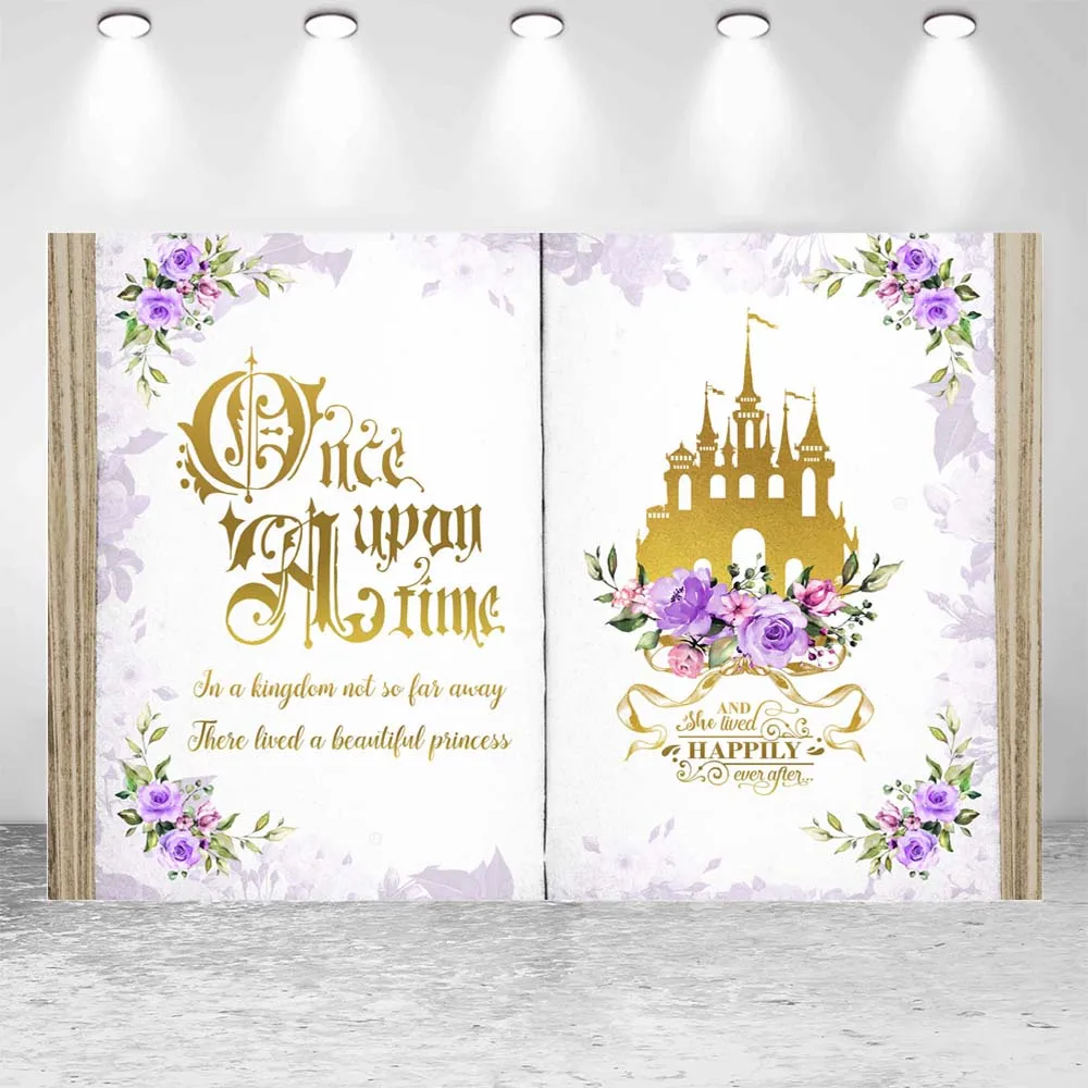 Mocsicka magiczna książka tło Baby Shower kiedyś dziewczyna wita imprezę wystrój złoty zamek fotografia w tle sesja zdjęciowa