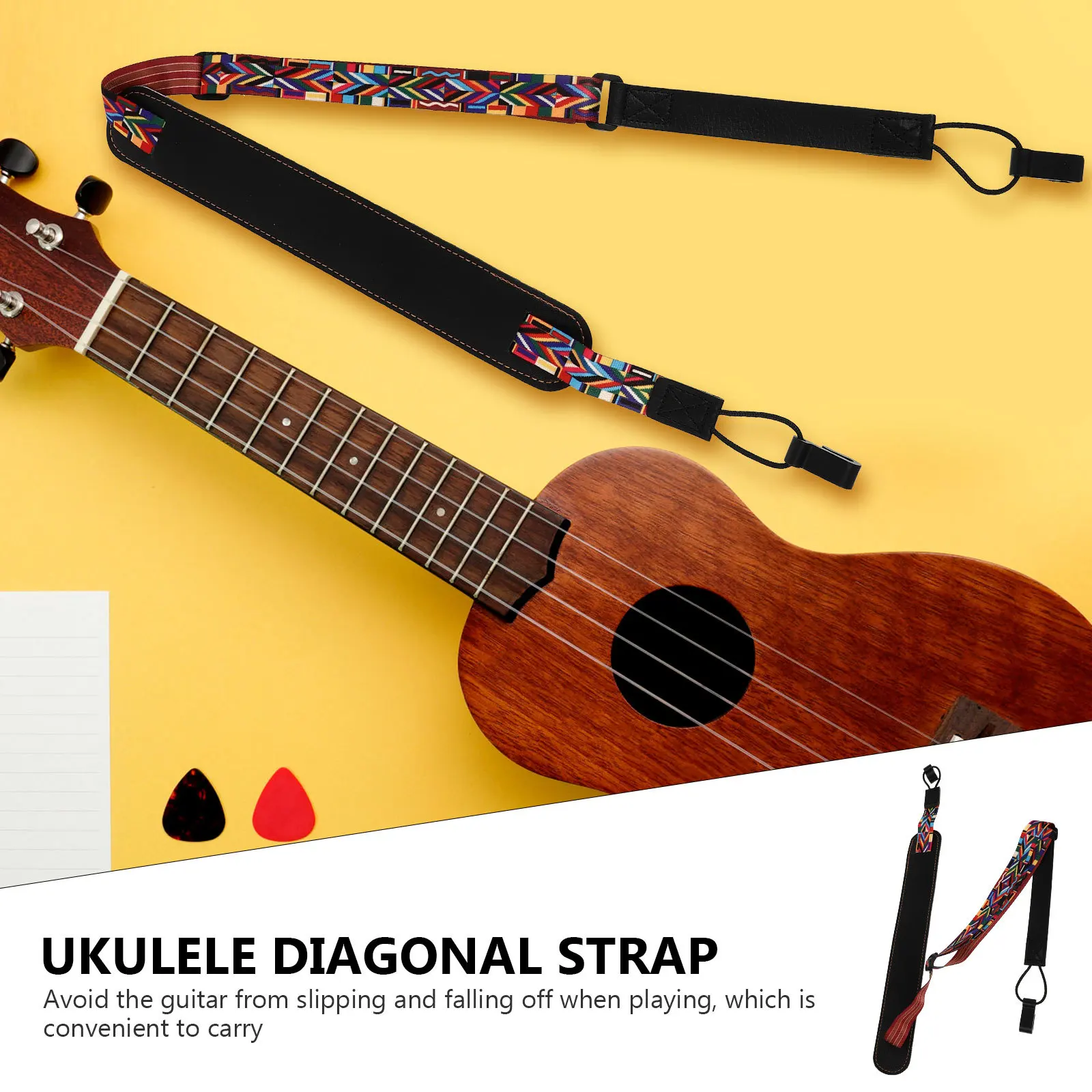 

1 pc Ukulele Strap Cotton Pu Material Breathable Sweat-Absorbing Adjustable Foldable Lanyard For Adult Portable Diagonal