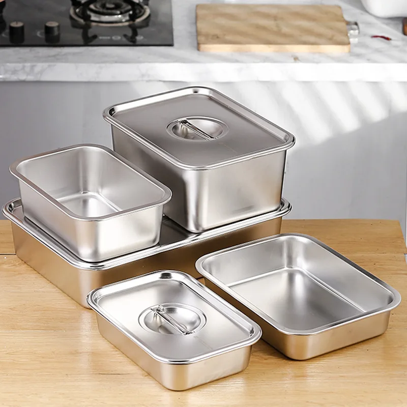 Stainless Steel Food Trays Rectangle Fruit Vegetables Storage Pans Cake Bread Biscuits Dish Bakeware Kitchen Baking Plates