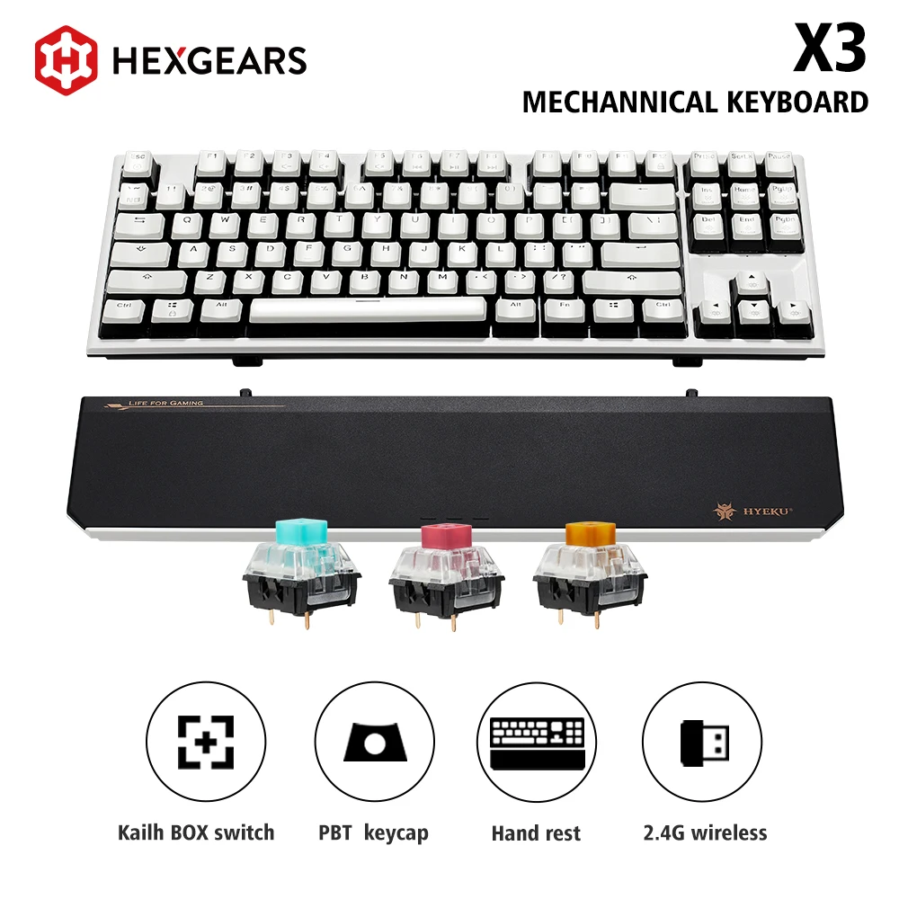 HEXGEARS X3 Dual Mode Mechanical Keyboard PBT Keycaps Kailh BOX Switch Gaming Keyboard with Hand Rest 87 key USB/2.4G Wireless