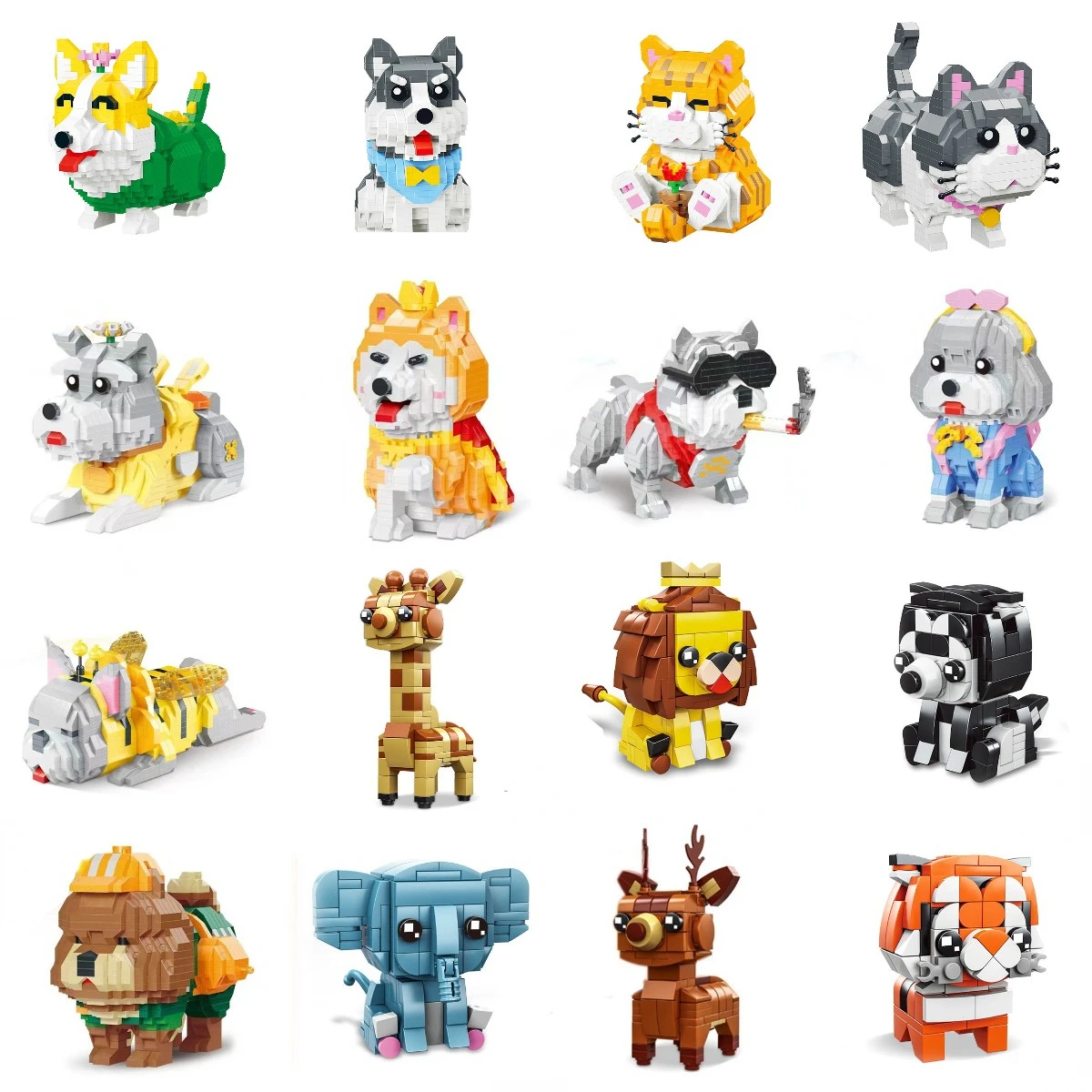 

Cute Pet Dog Cat Micro Block DIY Corgi Husky Mini Block Animal Rabbit Bulldog Blue Cat Teddy Koala Building Brick Toys for Kids