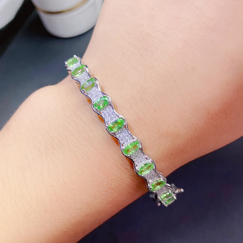 Natural Green Garnet Bracelet for women silver 925 jewelry luxury gem stones 18k gold plated free shiping items