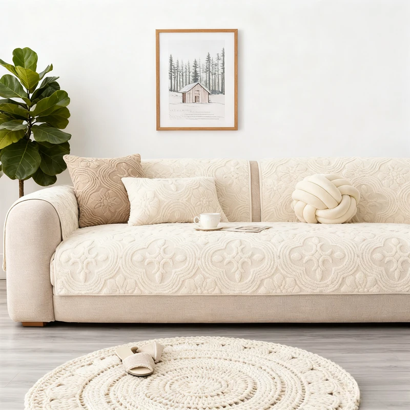 

Luxury Soft Sofa Cover for Living Room Non-Slip Solid Thick Plush Sofa Cushion Mat Simple Style Sofa Towel Home Couch Decor