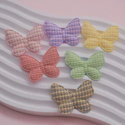48Pcs 4.3x3.5CM Lattice Fabric Butterfly Padded Appliques For DIY Hair Clip Accessories Garment Headwear Decor Patches