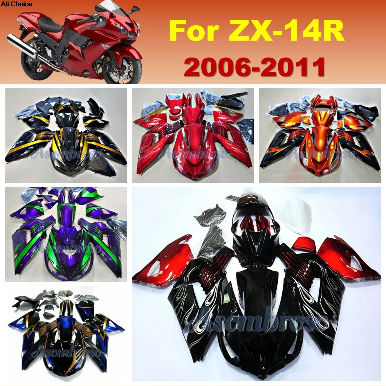 Flame red black Bodywork Fairing kit For Ninja ZX14R 2006 2007 2008 2009 2010 2011 ZX 14R 06-11 Motorcycle Fairing