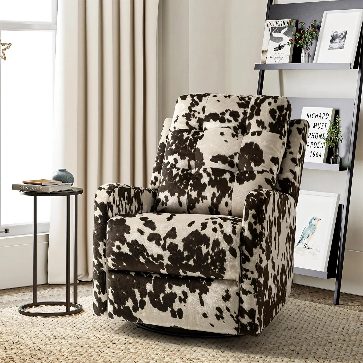 Printed Recliner Chair Wingback Rocker 360 Swivel Armchair Adjustable Backrest & Footrest Living Room Nursery, Customized