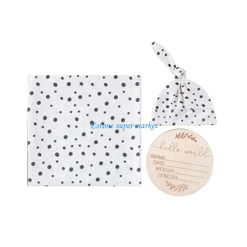 090B 3Pcs Baby Wrap Towel Receiving Blanket Set Including Name Card Hospital Bonnet