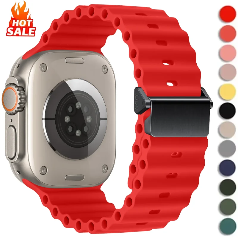 Дышащий силиконовый ремешок для Apple Watch Band 10 46 мм 44 мм 45 мм 42 мм с металлической пряжкой Correa для IWatch 10 9 8 7 6 5 4 SE Ultra 2 49 мм