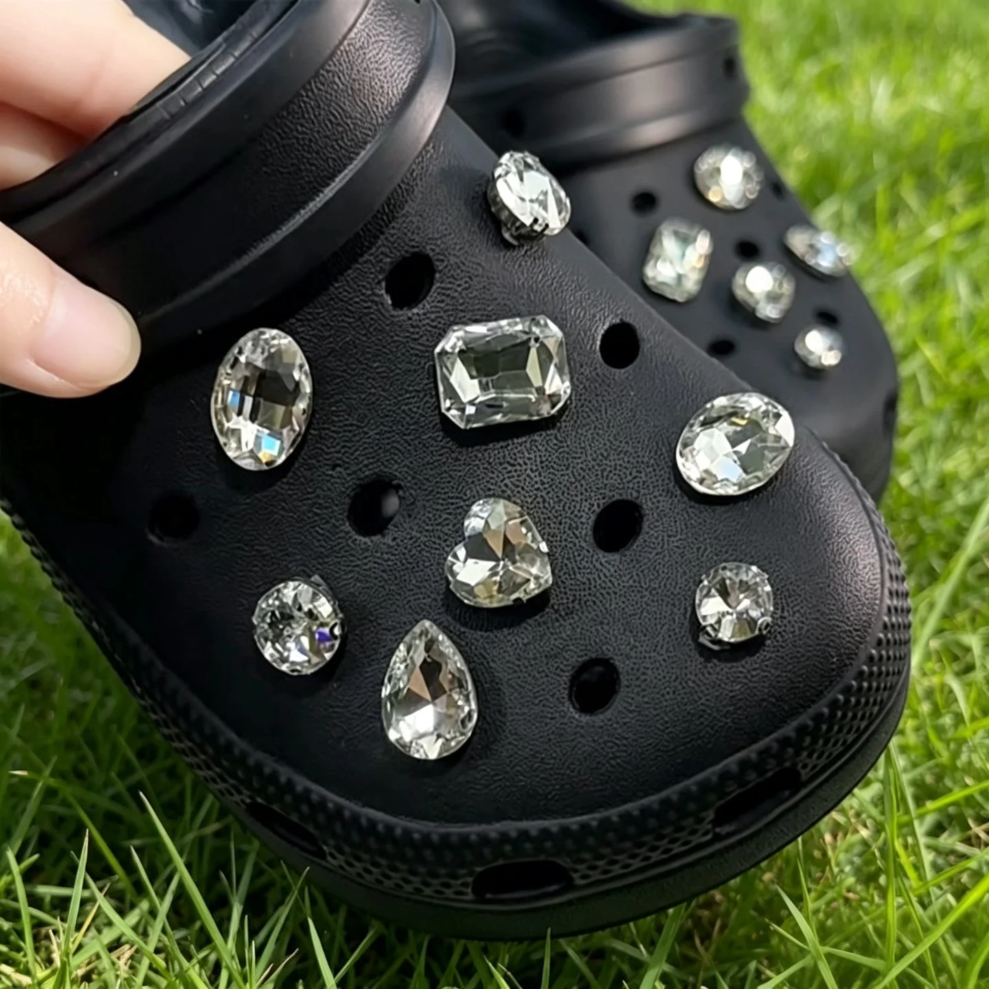 Shiny Crystal Rhinestone Clog Shoe Charms Heart Square Teardrop Gem Decor Footwear Accessories Women Clogs Sandals Ornament Gift