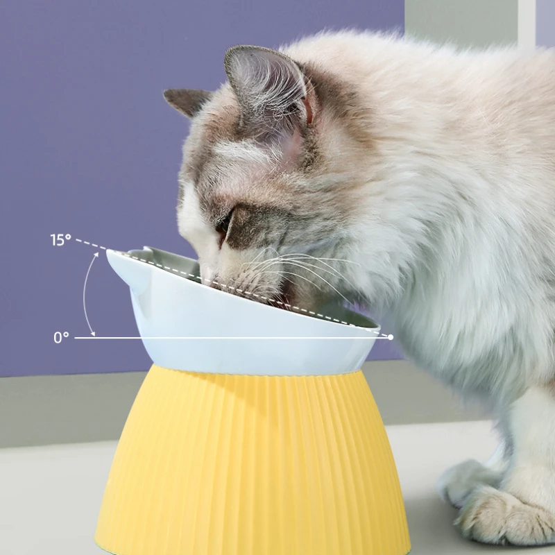 Cat Bowl Inclined Cervical Spine Protection Pet Bowl Anti-knock Dog Food Utensils High-footed Cat Basin for Cats or Small Dogs