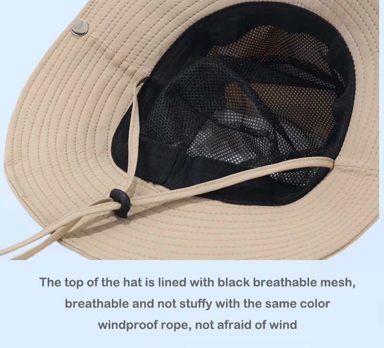 Unisex-Sonnenhut für Outdoor-Angeln, Wandern, Jagd, UV-Schutz, atmungsaktiv, faltbar, verstellbarer Kinnriemen, breite Krempe, Boonie-Hut – Detail 7