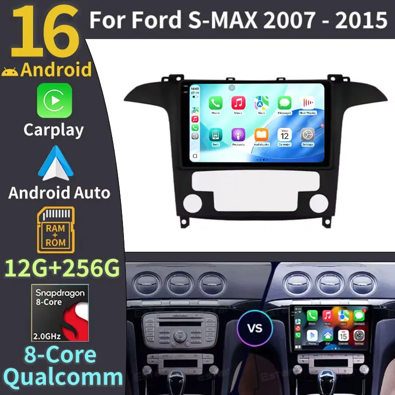 Wireless CarPlay Android Auto For Ford S Max S-MAX 2007-2015 Android 16 8 Core Head Unit Player Stereo WiFi SWC 2 DIN Autoradio