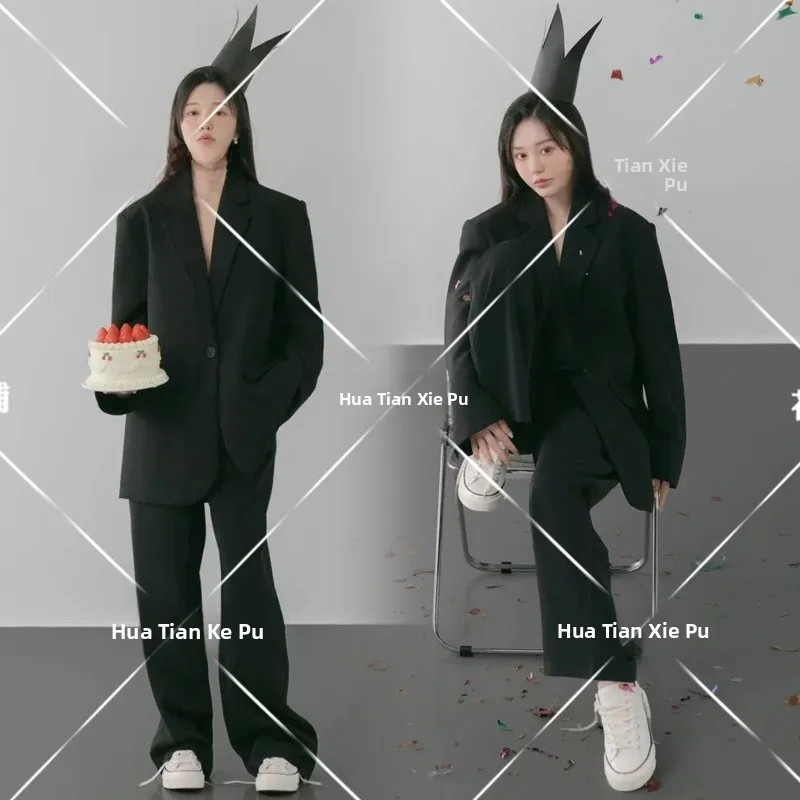 

Black Suit Personal Image Photography Costume Magazine Style Portrait Art Birthday Photo Shoot Clothing Female 25-35 Years Old