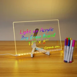 LED Note Board with Colors, Light Up Acrylic Message Board, Led Drawing Board, Illuminated Acrylic Notepad with Adjustable Stand