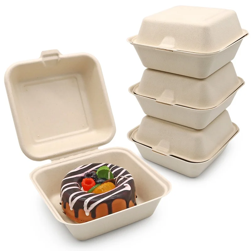 

Customized product6x6 8x8 inch Biodegradable Disposable Takeaway Sugarcane Bagasse Food Container Takeout Paper Burger Box