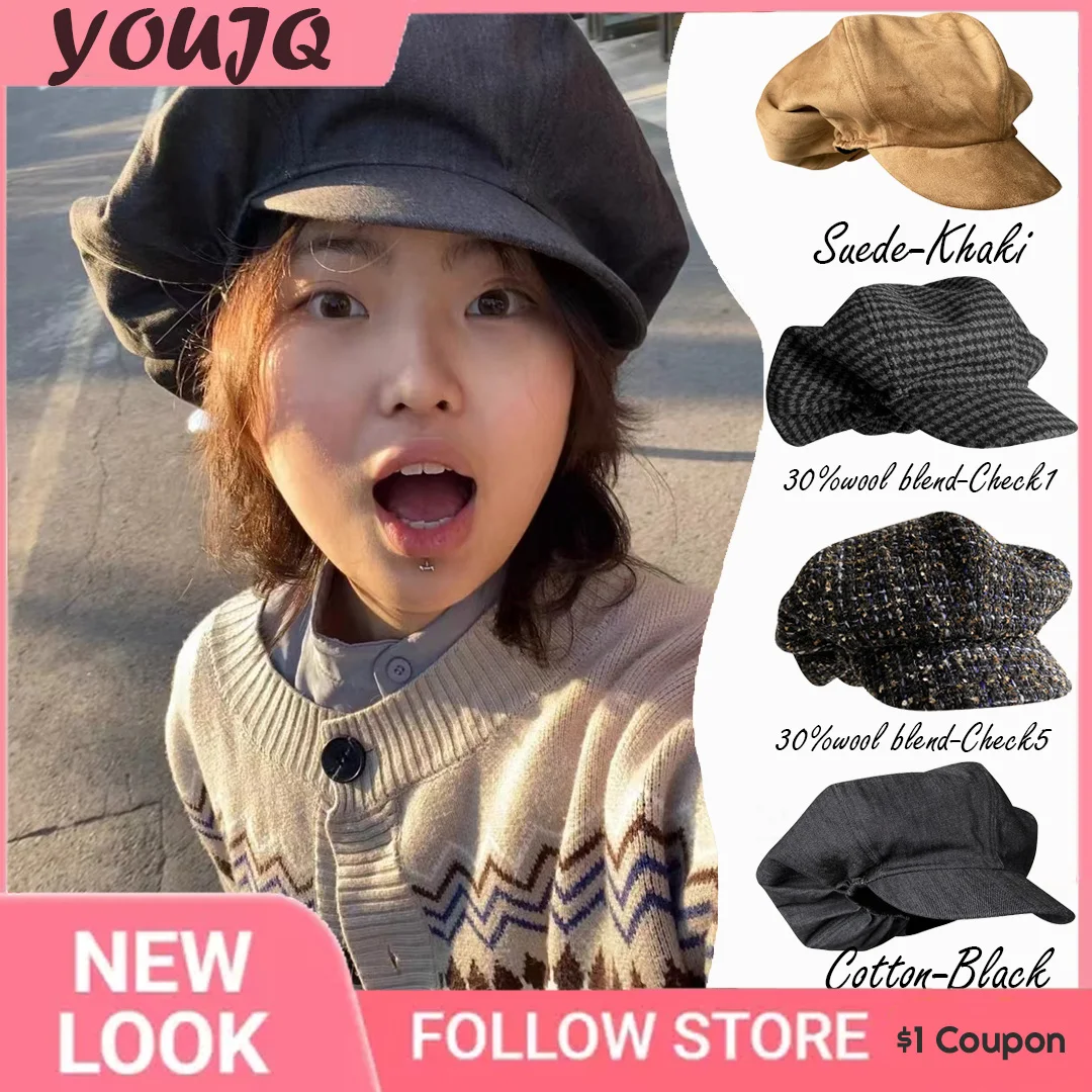 Y2K French Vintage Cotton Linen PU Retro Oversize Newsboy Beret Hats for Men Women British Casual Versatile Vintage Beret Cap