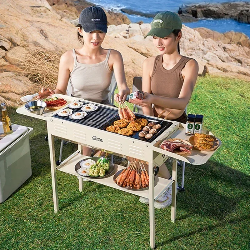 

BBQ Grills Outdoor Camping Folding Barbecue Rack, Frying Baking Dual Purpose Charcoal Grill BBQ Stove Portable Grill