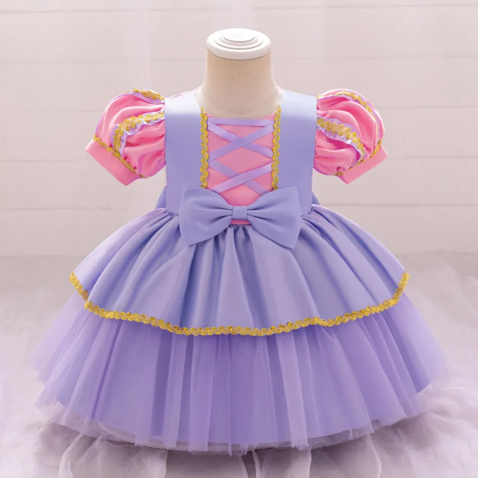 Purple Rapunzel Princess Baby Dress for Girl Carnival Halloween Costume Fantasy 1Yrs Birthday Party Dresses Wedding Kids Clothes