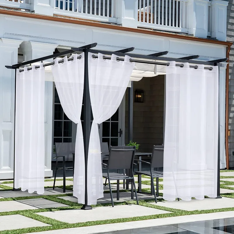 1pcs Outdoor Waterproof Sheer Curtain Romantic White Semi-Transparent Privacy Gauze  for Outdoor Balconies Party Decorations
