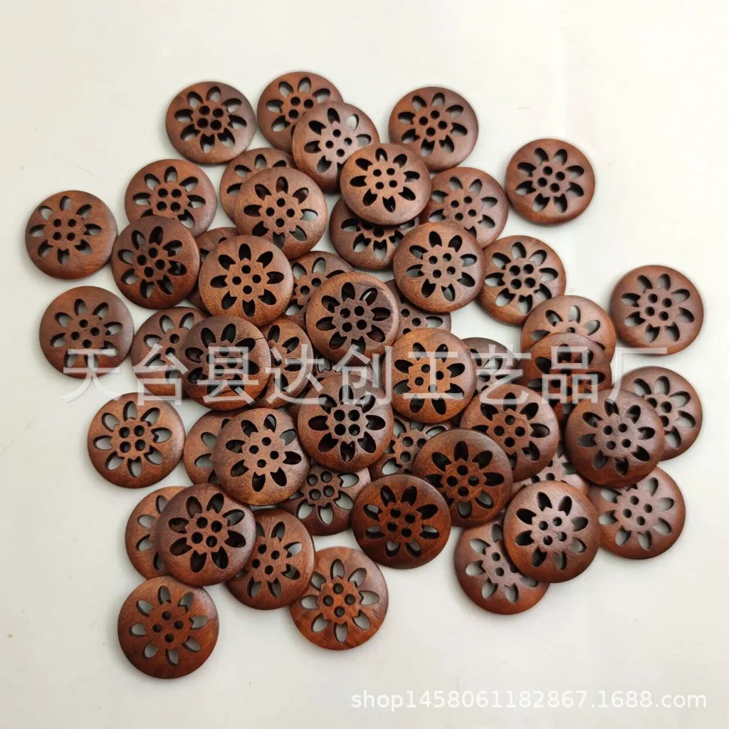 Boutons en bois de chrysanthème de 25Mm, boutons d'accessoires de couture café rétro, chemises, chaussures, trench-coat, boutons décoratifs, 50 pouces