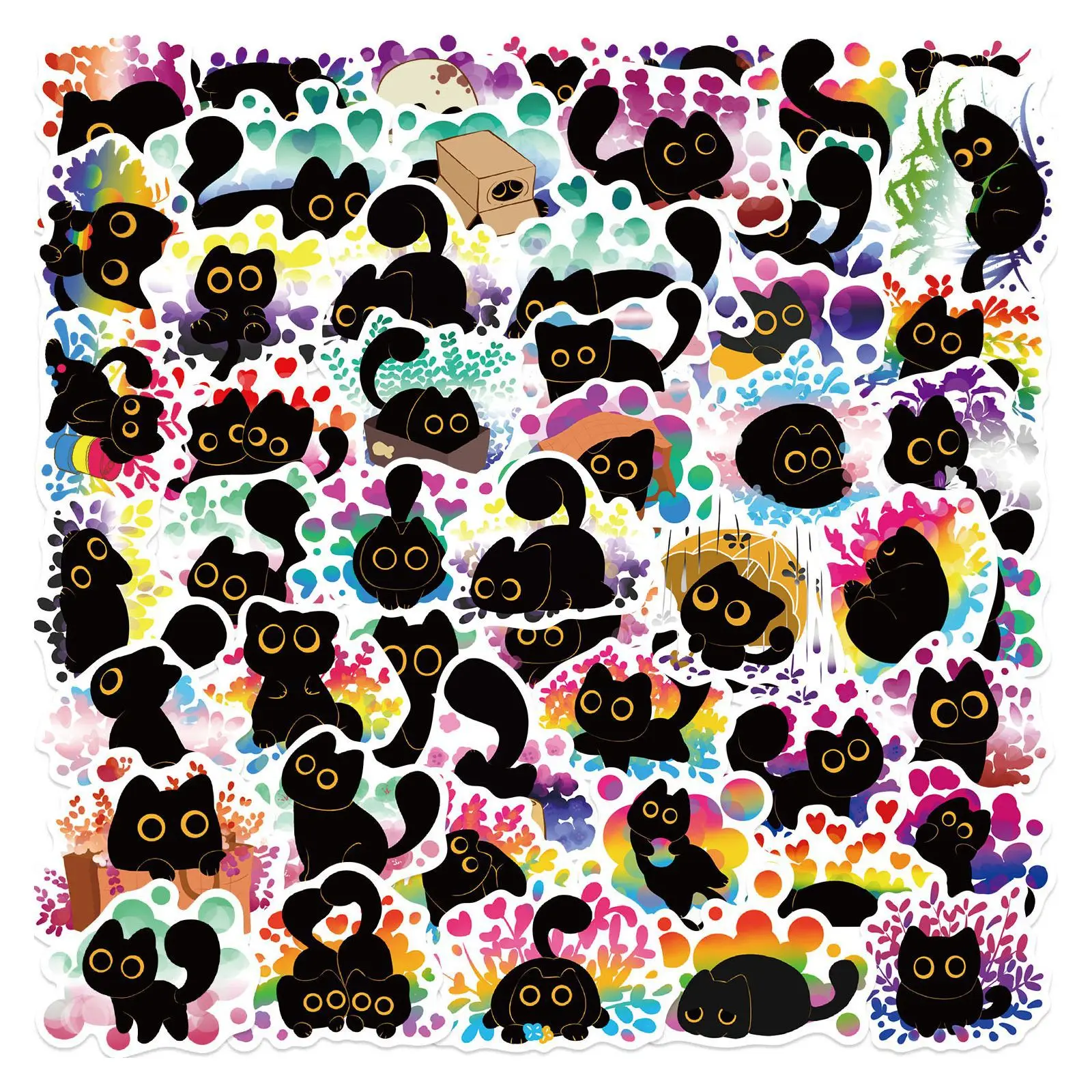 

50 шт. мультяшных наклеек с черными кошками, для декора дневника, кружки, гитары, скейтборда, граффити, телефона