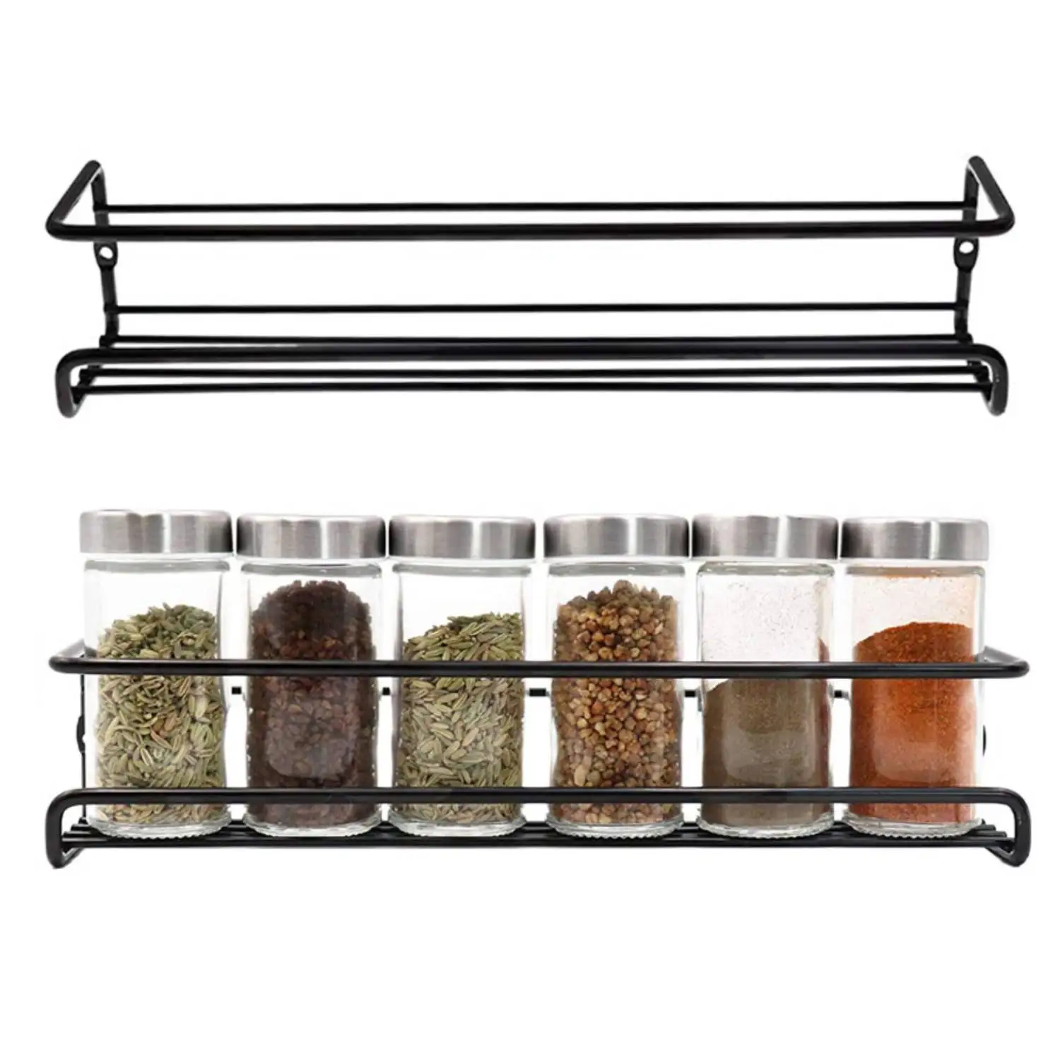 

2Pcs Kitchen Seasoning Storage Racks Wall-Mounted Black Sturdy Spice Shelf Organizer for Bottles and Containers