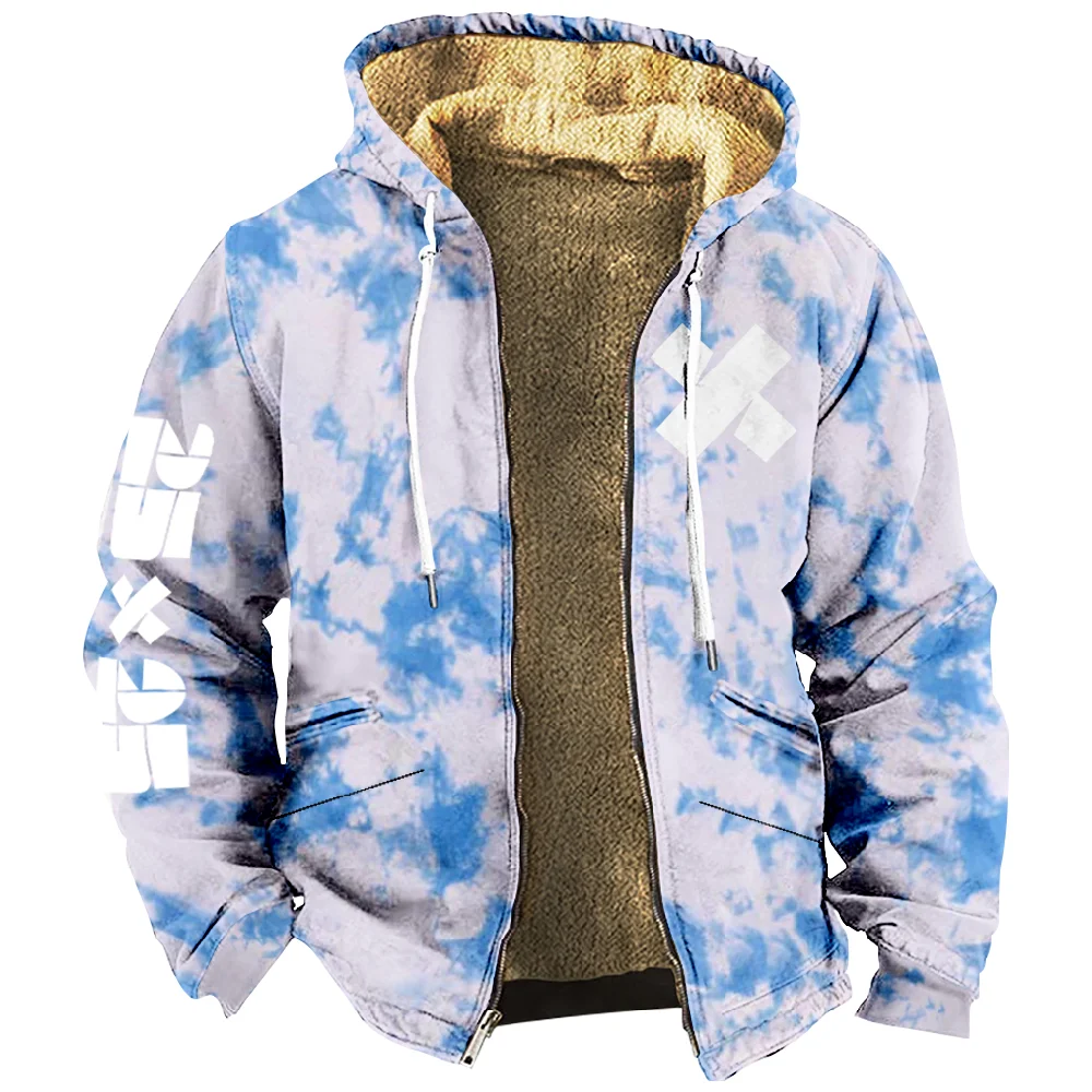 XPLR Shatter Light Blue Tie Dye Hoodie Sam and Colby Merch Long Sleeve Zip Sweatshirt Stand Collar Coat Women Men Winter Clothes