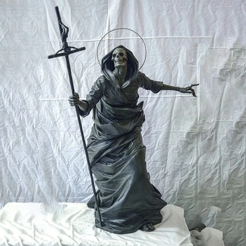 Gothic Home Decor Statue Black Death Skeleton Guardian Halloween Sculpture Resin Decoration Crafts Ornaments Skull Figurine