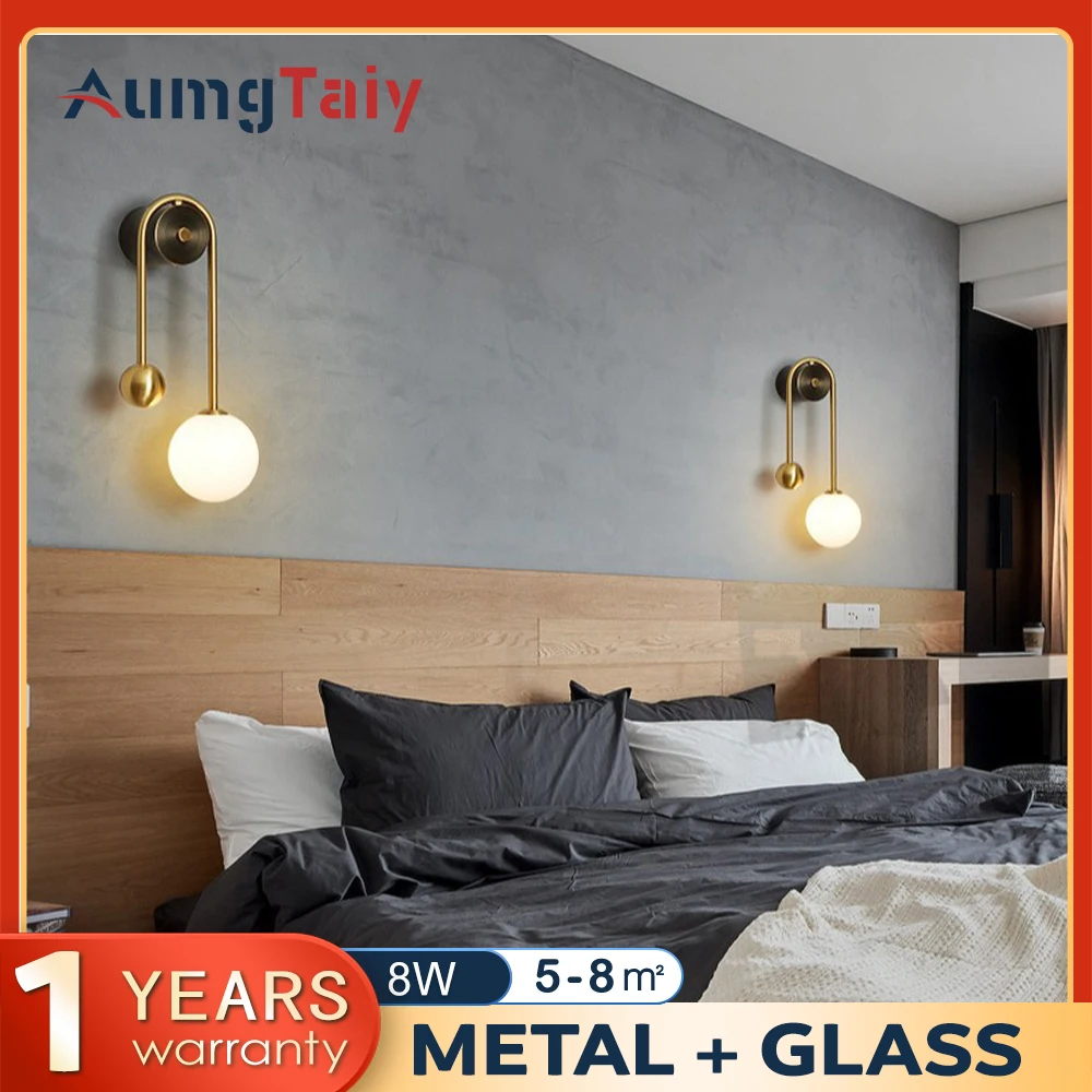 LED Bedroom Wall Light Lamp Interior Lighting Glass Ball Bedside Wall Sconce for Home Decor Living Room Corridor Luminaire