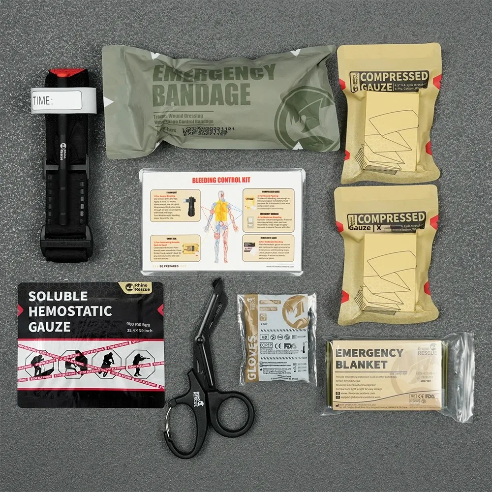 RHINO RESCUE Firsts Aid Kit, IFAK Trauma Kit, First Aid Refill Kit with Tourniquet, Hemostatic Gauze, 6” Emergency Bandage