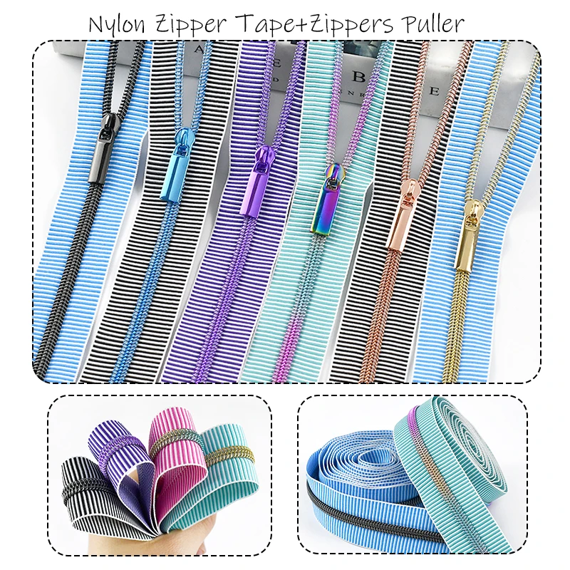 

1/2/5Meters 5# Nylon Zipper Tape+Zippers Puller Handbags Closure Zips Luggage Pants Replace Zip Repair Kits Sewing Accessories