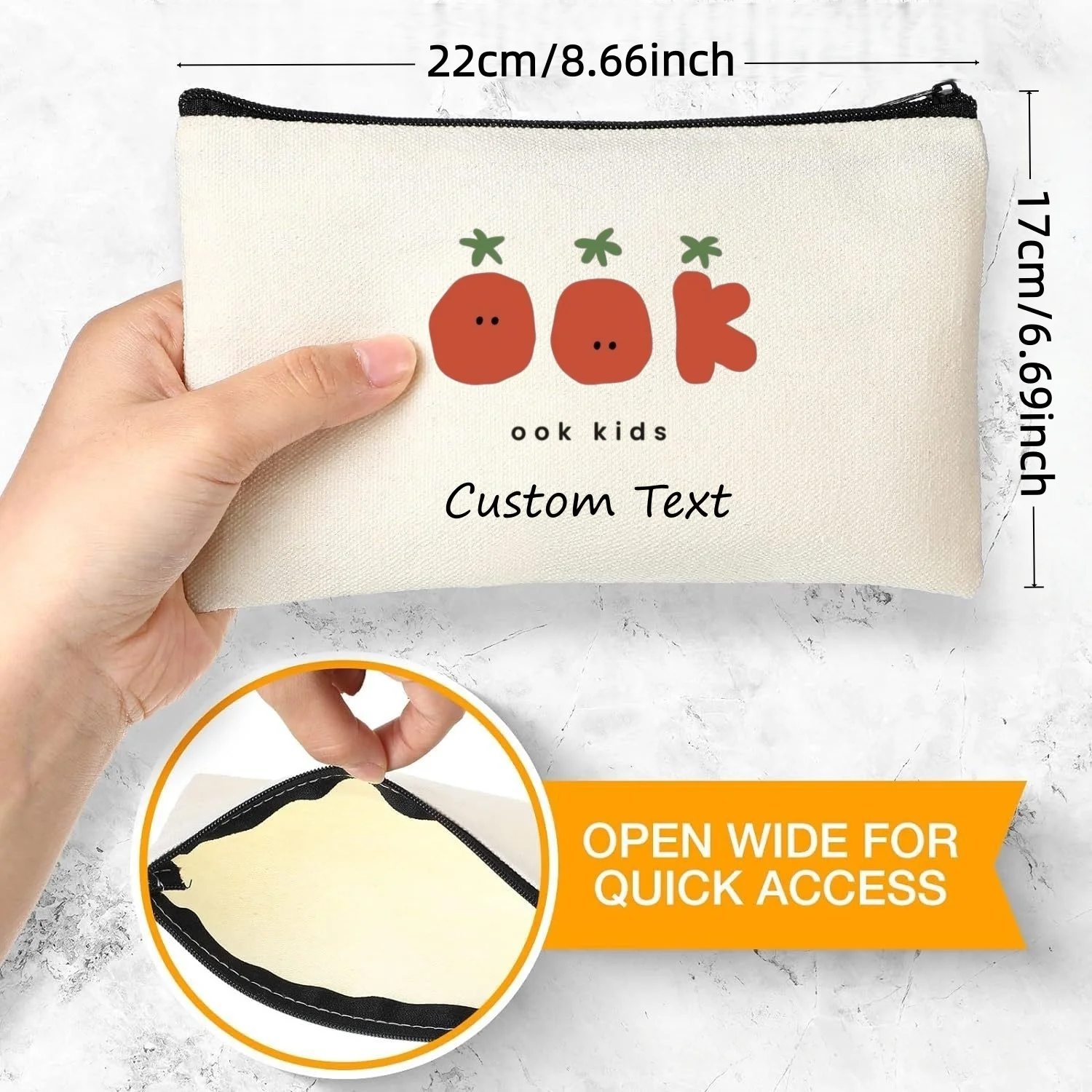 1PC Custom Text Ook Kids Cute Tomato Letter Cosmetic Pouch Cartoon Zipper Makeup Bag Personalized Canvas Storage Gift