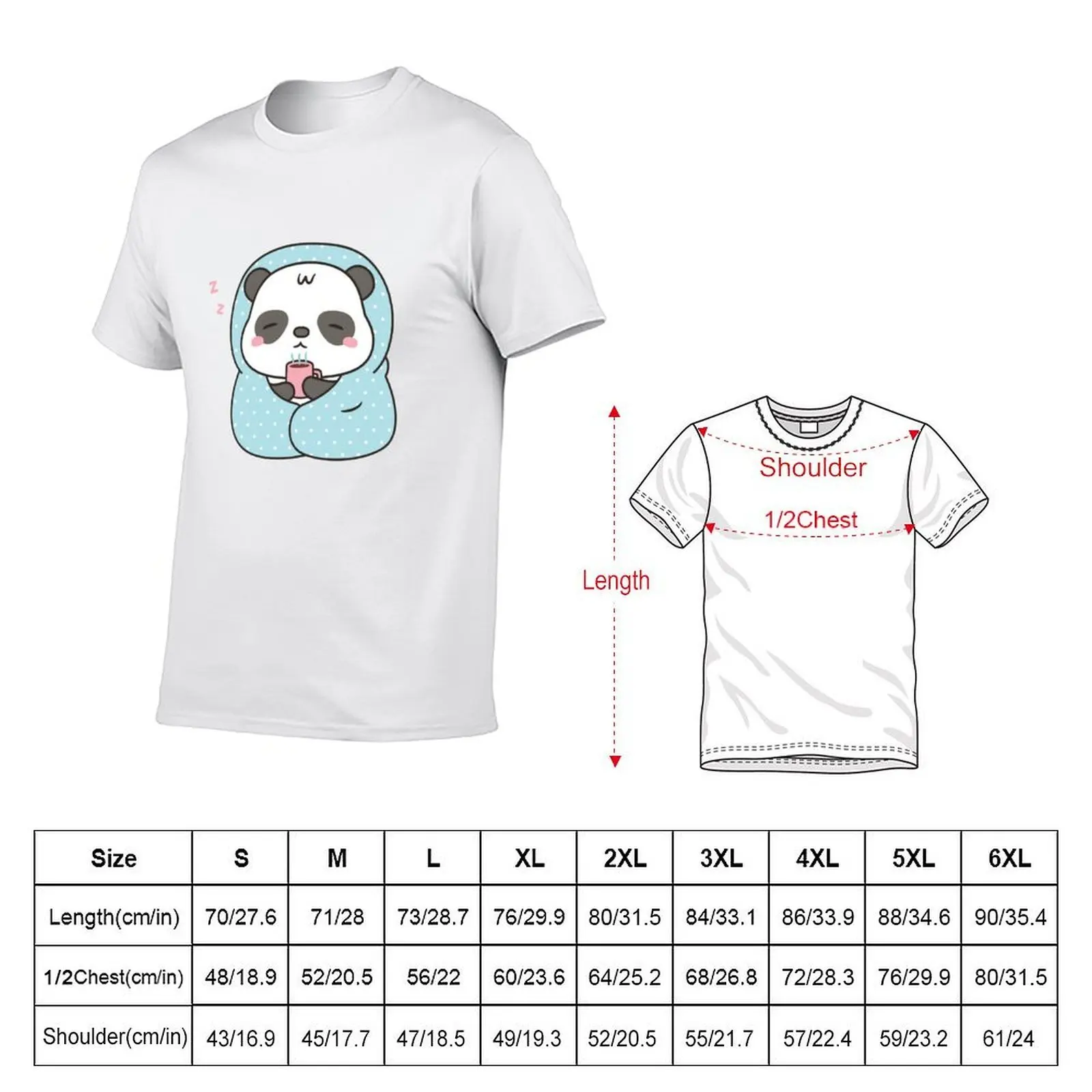 Cute Sleepy Little Panda With Coffee and Blanket T-Shirt t shirts for man cotton funny t shirts for man pack white T-Shirt