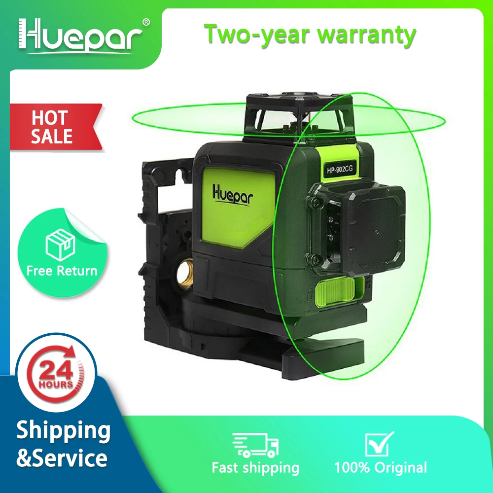 Huepar Self-leveling 8 lines Green Beam Cross Line Laser 360-Degree Coverage 2D Laser level with Pulse Modes