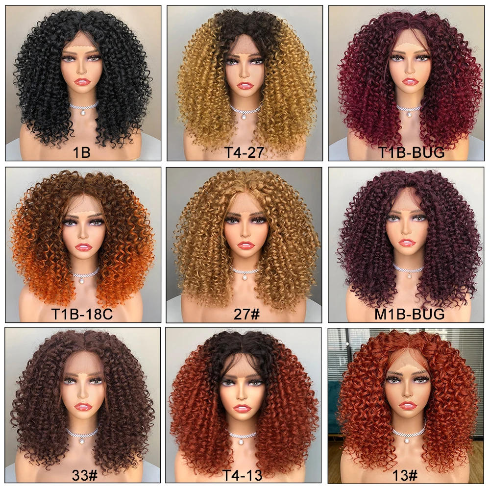 Gember Oranje Krullend Kant Voorkant Pruik Synthetische Korte Kinky Afro Krullend Frontale Haar Pruiken Voor Zwarte Vrouwen Pre Geplukt Met Babyhaar